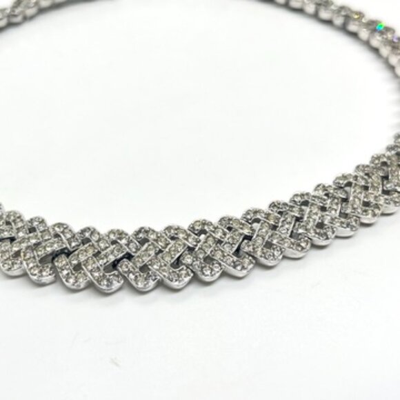 CAROLEE RHINESTONE WOVEN CHOKER NECKLACE SILVER TONE BRIDAL STATEMENT 16.5” - Picture 8 of 15